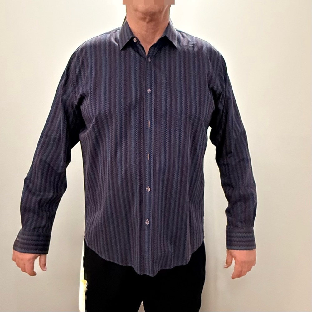 Luchiano Visconti Men's Navy Striped Button Down Shirt